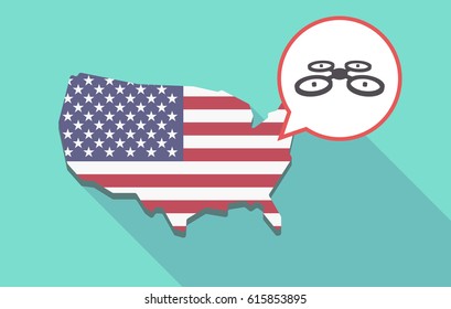 Long shadow map of United States of America and its flag with  a quadcopter drone