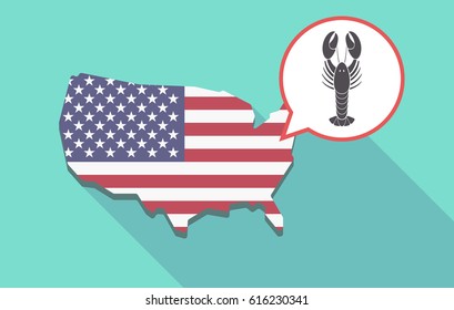 Long shadow map of United States of America and its flag with a lobster seafood