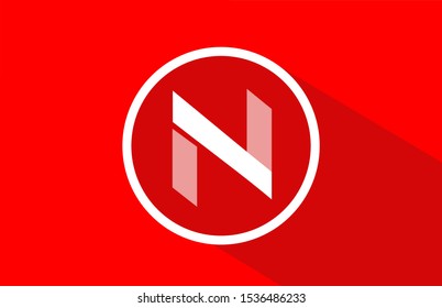 long shadow N red letter logo alphabet for company icon design. Suitable for a corporate or business logotype