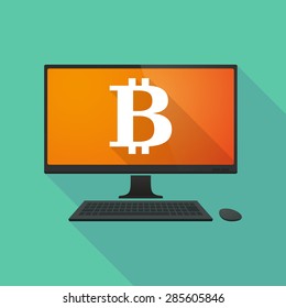 Long shadow personal computer with a bit coin sign