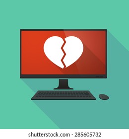 Long shadow personal computer with a broken heart