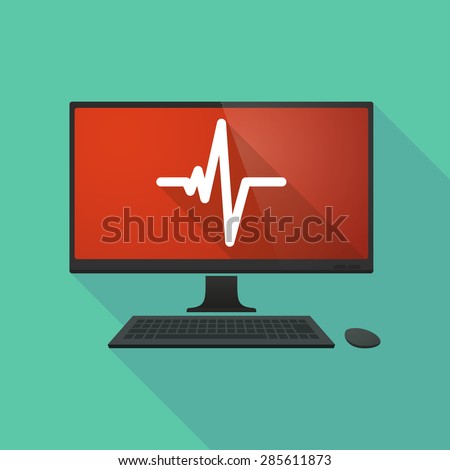 Long shadow personal computer with a heart beat sign
