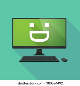 Long shadow personal computer with a laughing text face
