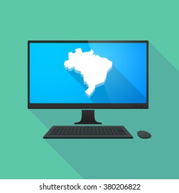 Long shadow personal computer with  a map of Brazil