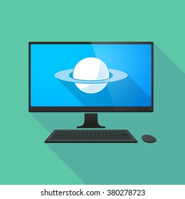Long shadow personal computer with the planet Saturn