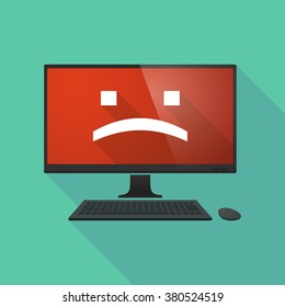 Long shadow personal computer with a sad text face