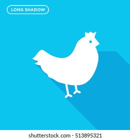 Long shadow Rooster vector icon on light blue background