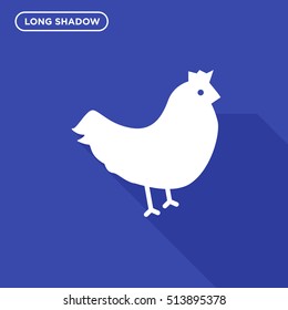 Long shadow Rooster vector icon on dark blue background