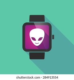 Long shadow smart watch with an alien face