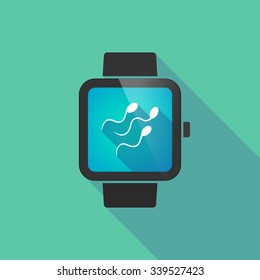 Long shadow smart watch vector icon with sperm cells