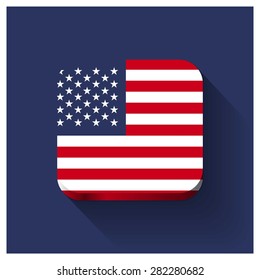 Long shadow square USA America flag Button