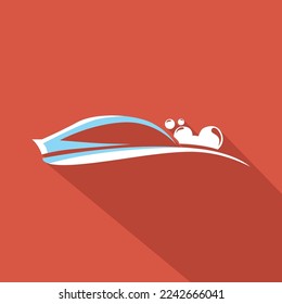 logotipo del icono del coche de estilo de sombra larga, diseño de ilustración del vector de fondo rojo
