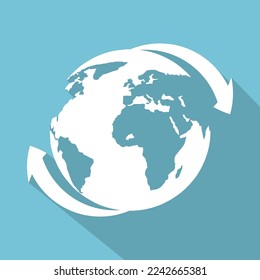 logotipo de la tierra de estilo de sombra larga, diseño de la ilustración del vector de fondo verde oscuro