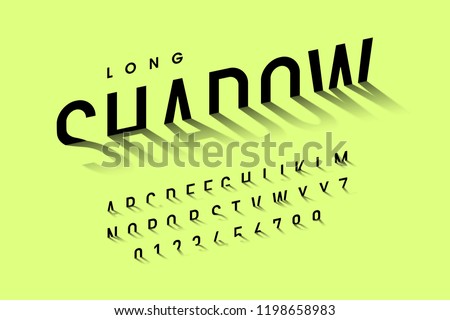 Long shadow style font, alphabet letters and numbers vector illustration