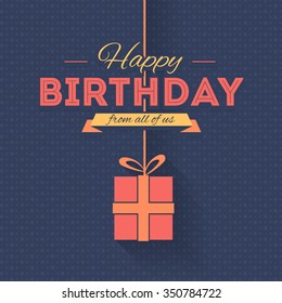 Long Shadow Style Hanging Gift Box and Stylish Text Happy Birthday. Greeting Card, Banner Design