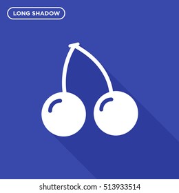 Long shadow style two cherry vector icon on dark blue background