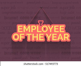 Long Shadow Stylish Hanging Style Employee of The Year Typography, Business Slogans and Motivation Quote Text Background