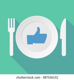 Long shadow tableware vector illustration with a thumb up hand