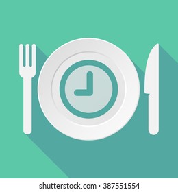 Long shadow tableware vector illustration with a clock