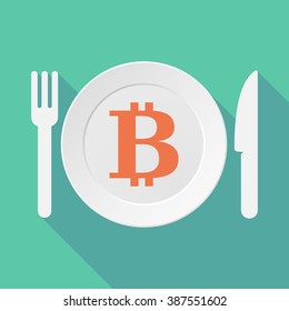 Long shadow tableware vector illustration with a bit coin sign