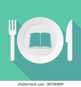 Long shadow tableware vector illustration with a book