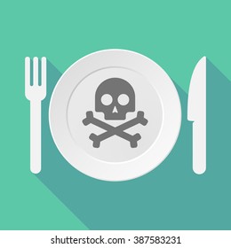 Long shadow tableware vector illustration with a skull