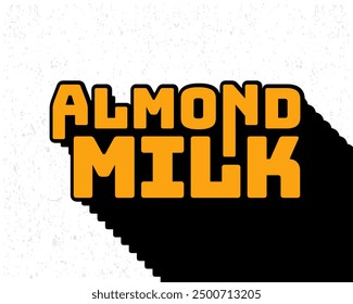 Long shadow text effect almond milk typography design for wall art in yellow and white color style. Lettering vector illustration. Suitable for decoration, poster and banner.	