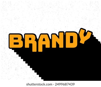 Long shadow text effect brandy typography design for wall art in yellow and white color style. Lettering vector illustration. Suitable for food and beverages decoration, poster and banner.