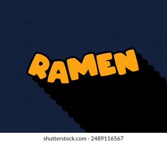 Long shadow text effect creative ramen typography design for wall art in yellow and dark blue color style. Lettering vector illustration. Suitable for decoration, poster and banner.