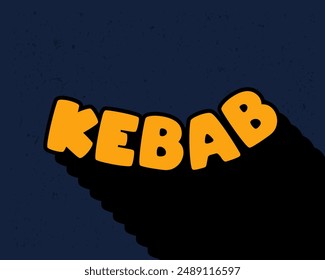 Long shadow text effect creative Kebab typography design for wall art in yellow and dark blue color style. Lettering vector illustration. Suitable for decoration, poster and banner.