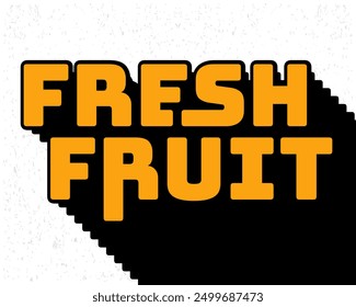 Long shadow text effect fresh fruit typography design for wall art in yellow and white color style. Lettering vector illustration. Suitable for food and beverages decoration, poster and banner.