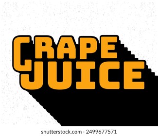 Long shadow text effect grape juice typography design for wall art in yellow and white color style. Lettering vector illustration. Suitable for decoration, poster and banner.