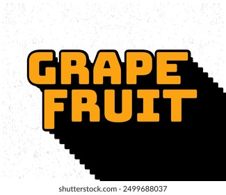 Long shadow text effect grape fruit typography design for wall art in yellow and white color style. Lettering vector illustration. Suitable for food and beverages decoration, poster and banner.