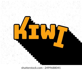 Long shadow text effect kiwi typography design for wall art in yellow and white color style. Lettering vector illustration. Suitable for food and beverages decoration, poster and banner.