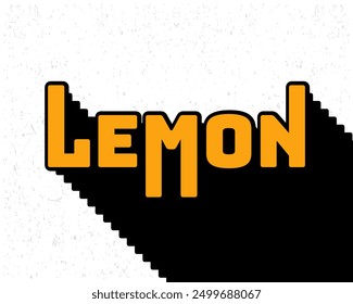 Long shadow text effect lemon typography design for wall art in yellow and white color style. Lettering vector illustration. Suitable for food and beverages decoration, poster and banner.