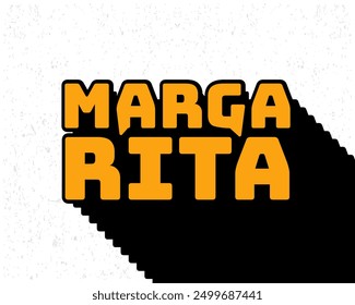 Long shadow text effect margarita typography design for wall art in yellow and white color style. Lettering vector illustration. Suitable for food and beverages decoration, poster and banner.