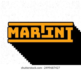 Long shadow text effect martini typography design for wall art in yellow and white color style. Lettering vector illustration. Suitable for food and beverages decoration, poster and banner.