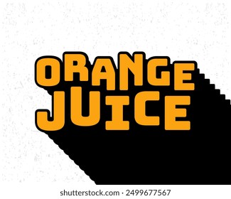Long shadow text effect orange juice typography design for wall art in yellow and white color style. Lettering vector illustration. Suitable for decoration, poster and banner.