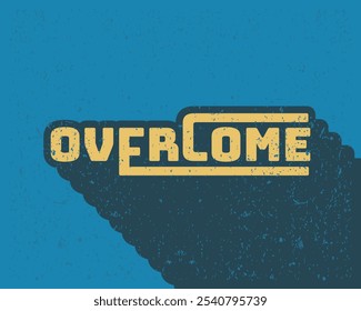 Long shadow text effect overcome typography design for in blue color retro style. Lettering vector illustration. Suitable for wall art decoration