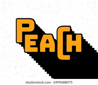Long shadow text effect peach typography design for wall art in yellow and white color style. Lettering vector illustration. Suitable for food and beverages decoration, poster and banner.