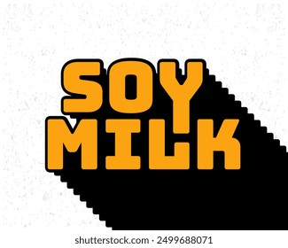 Long shadow text effect soy milk typography design for wall art in yellow and white color style. Lettering vector illustration. Suitable for food and beverages decoration, poster and banner.