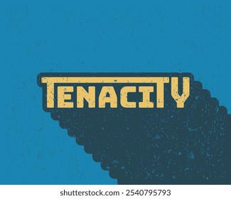 Long shadow text effect tenacity typography design for in blue color retro style. Lettering vector illustration. Suitable for wall art decoration