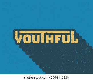 Long shadow text effect typography flat design youthful with grunge effect in blue color retro style. Lettering vector illustration. Suitable for wall art decoration