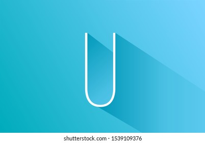 long shadow U logo letter alphabet for icon design in white and blue. Suitable as a logotype for corporate or business company