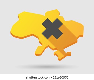 Long shadow Ukraine map with an irritating substance alert sign