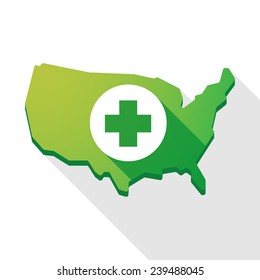 Long shadow USA map icon with a pharmacy sign