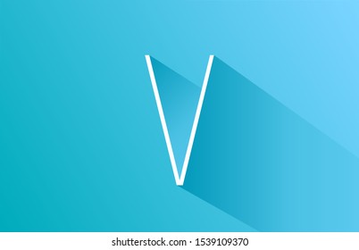 long shadow V logo letter alphabet for icon design in white and blue. Suitable as a logotype for corporate or business company