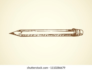 Long sharp chalk rod sin wood tick on light backdrop. Freehand linear dark ink hand drawn image element emblem pictogram concept sketchy in retro artsy scrawl style pen on cardboard and space for text
