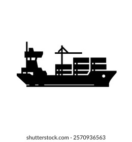 long ship container logo, sea transportation with minimalist style icon