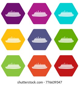 Long ship icon set many color hexahedron isolated on white vector illustration